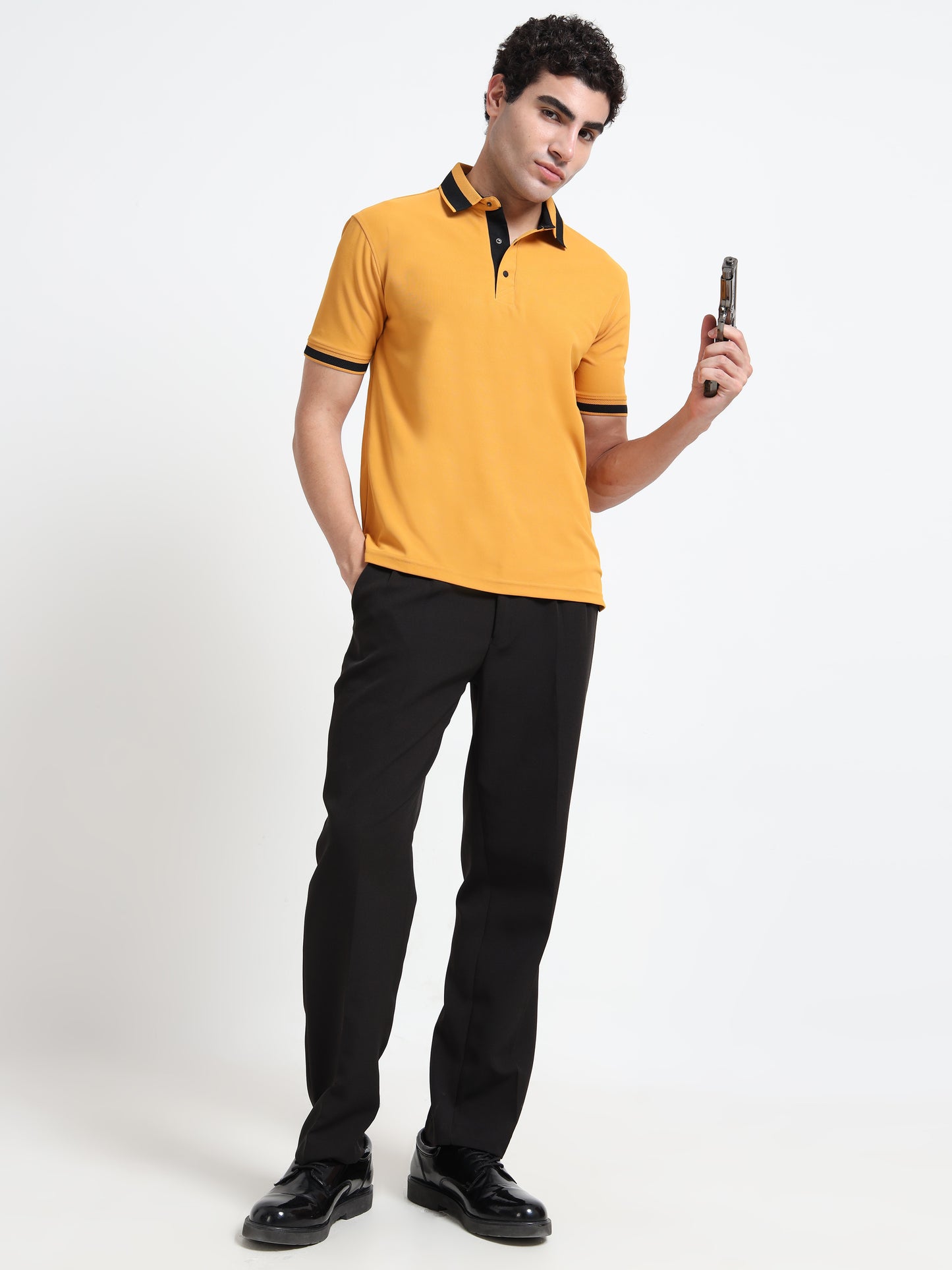 Premium Polo T-Shirt – Mustard Yellow Contrast Edition