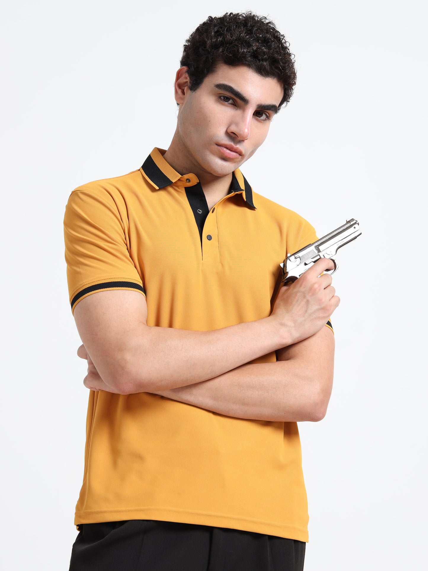 Premium Polo T-Shirt – Mustard Yellow Contrast Edition