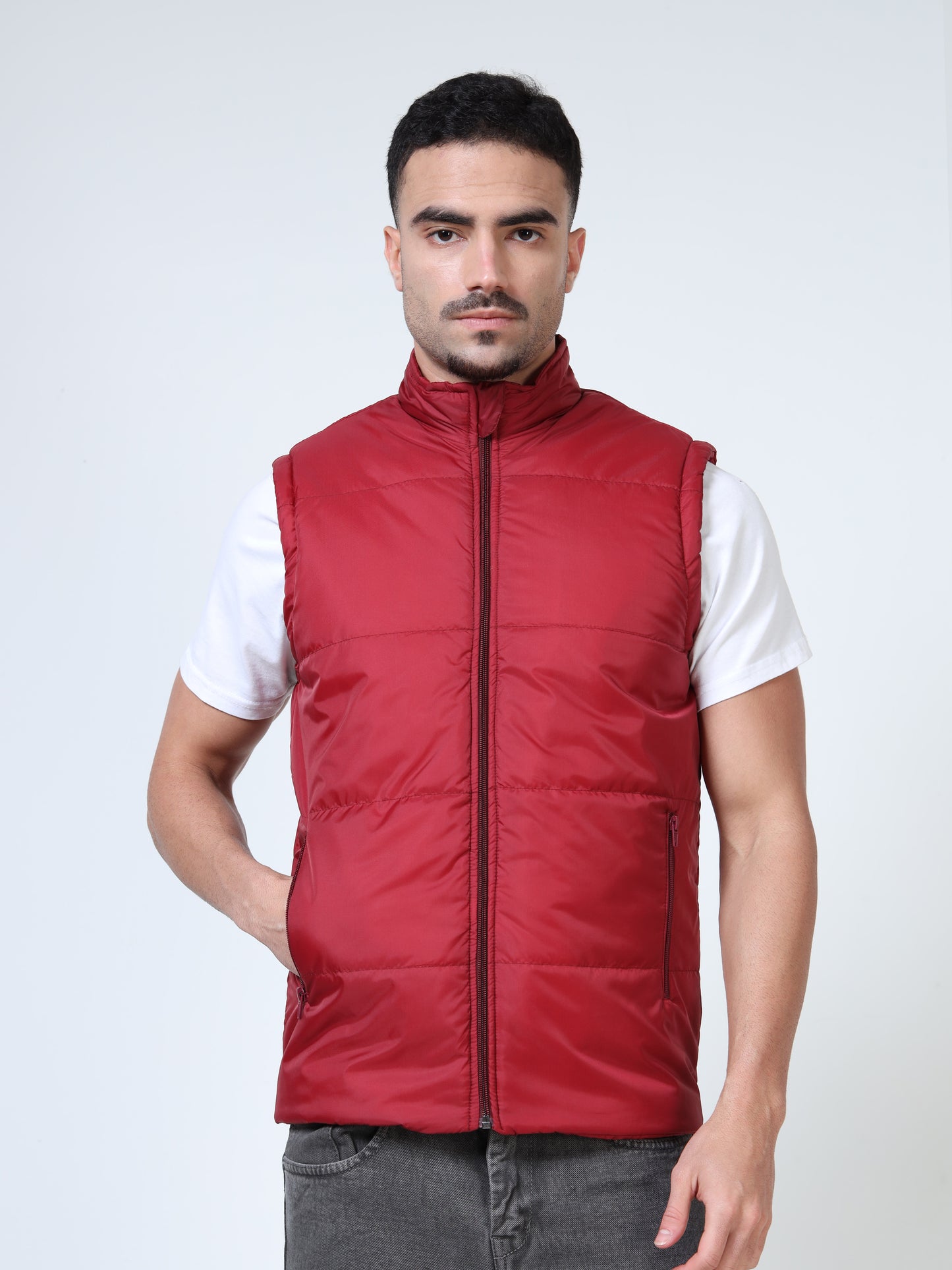 Puffer Sleeveless Jacket – Cherry Red