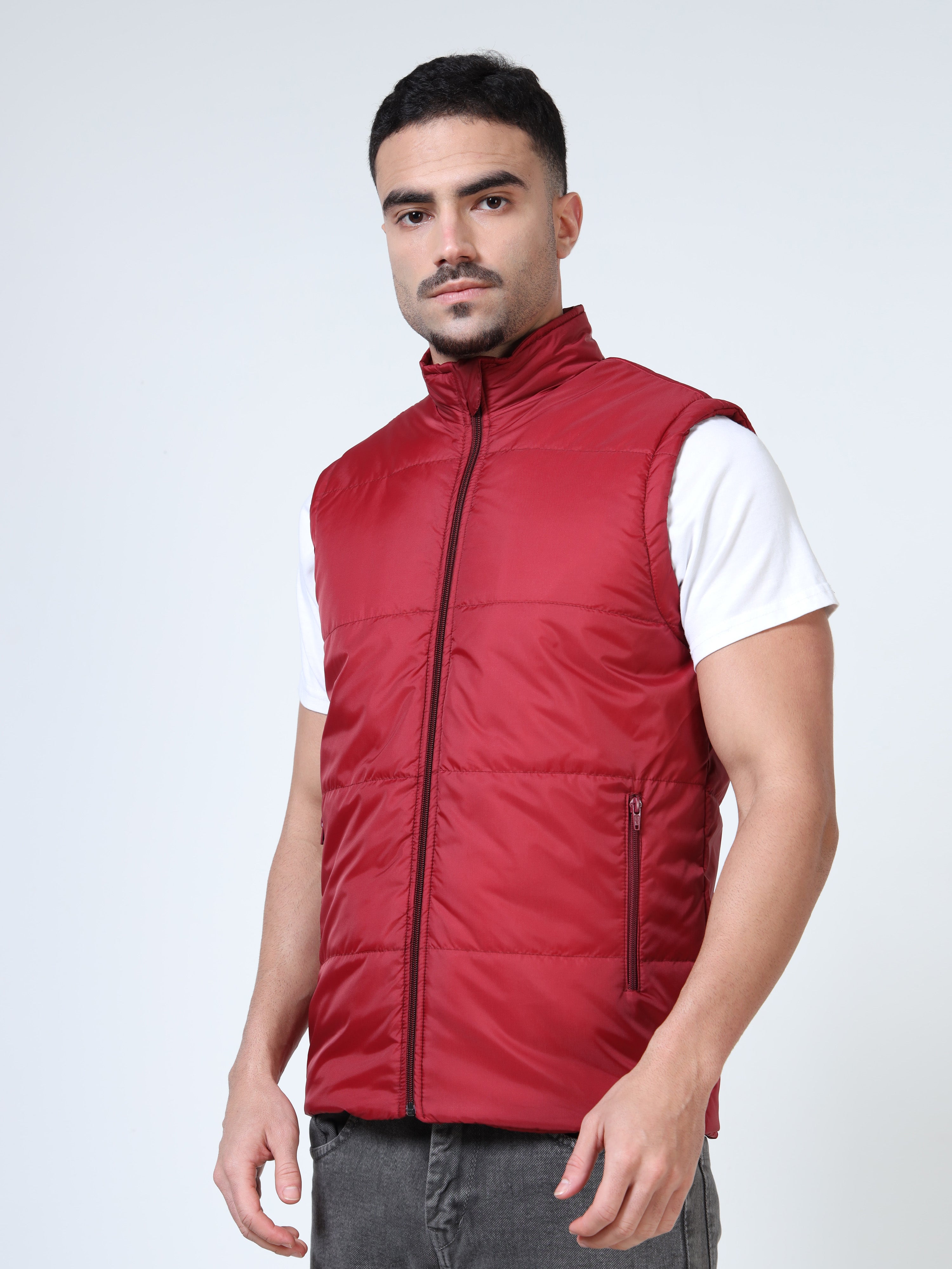 Puffer Sleeveless Jacket – Cherry Red