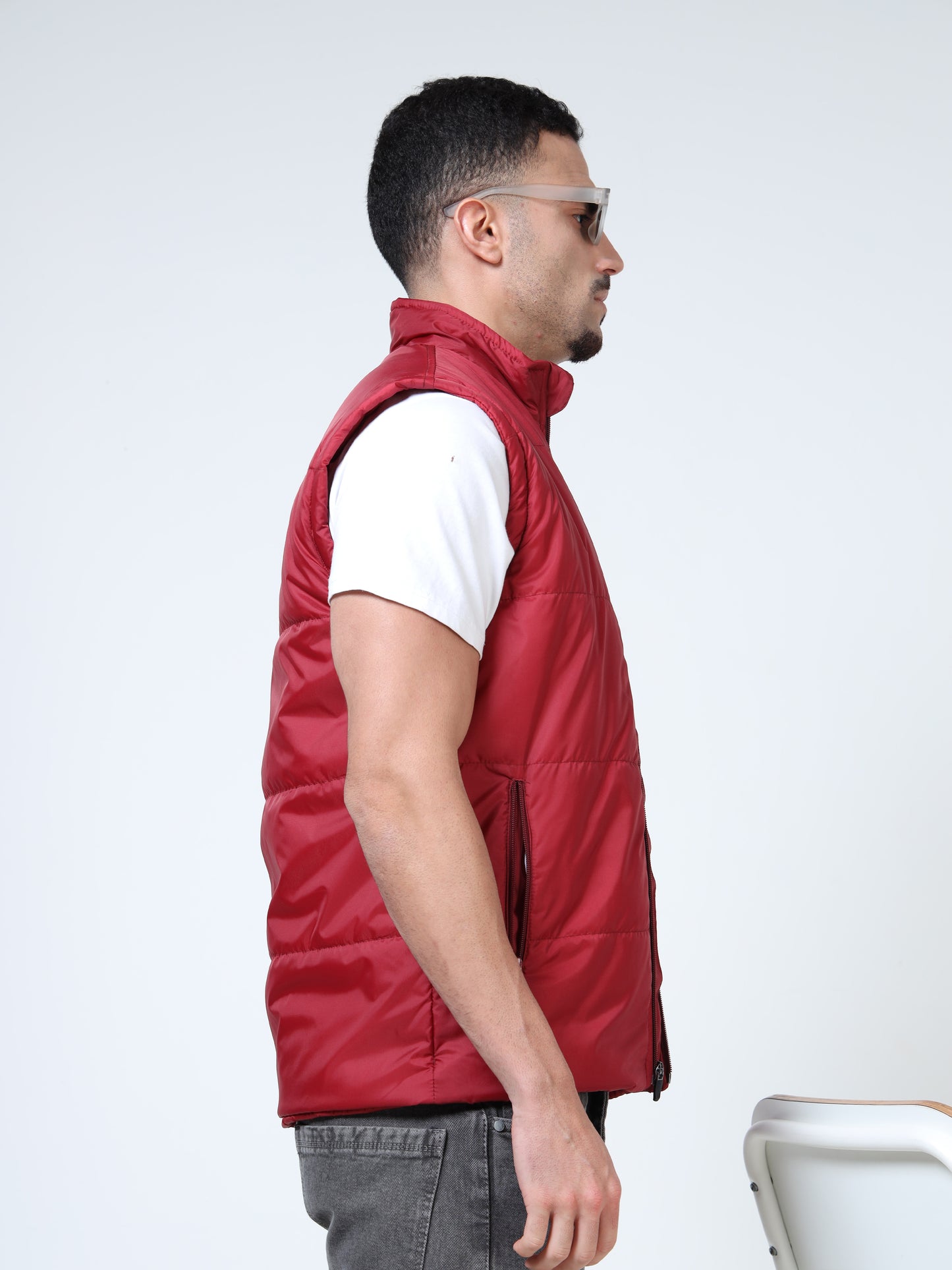 Puffer Sleeveless Jacket – Cherry Red