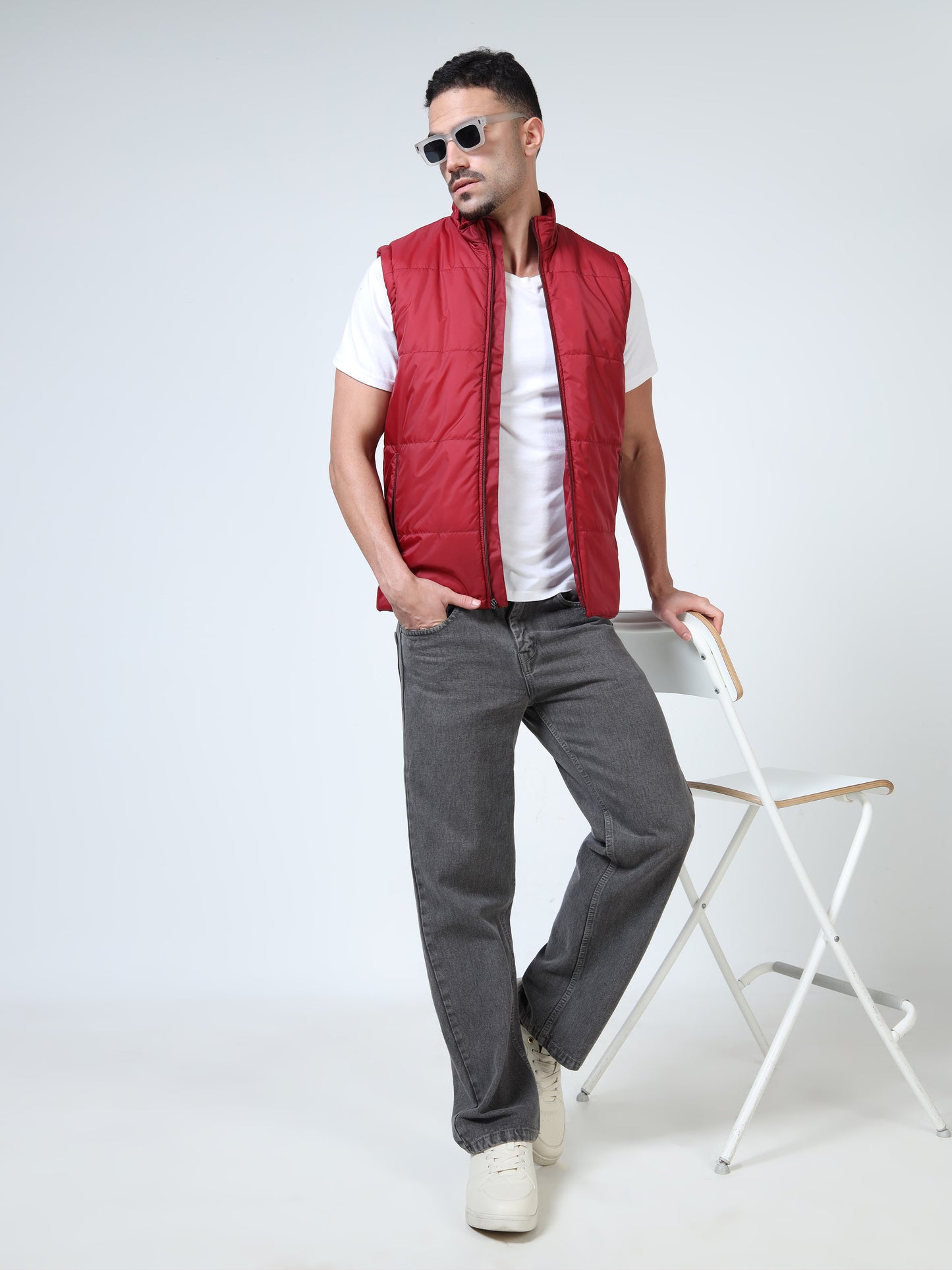 Puffer Sleeveless Jacket – Cherry Red