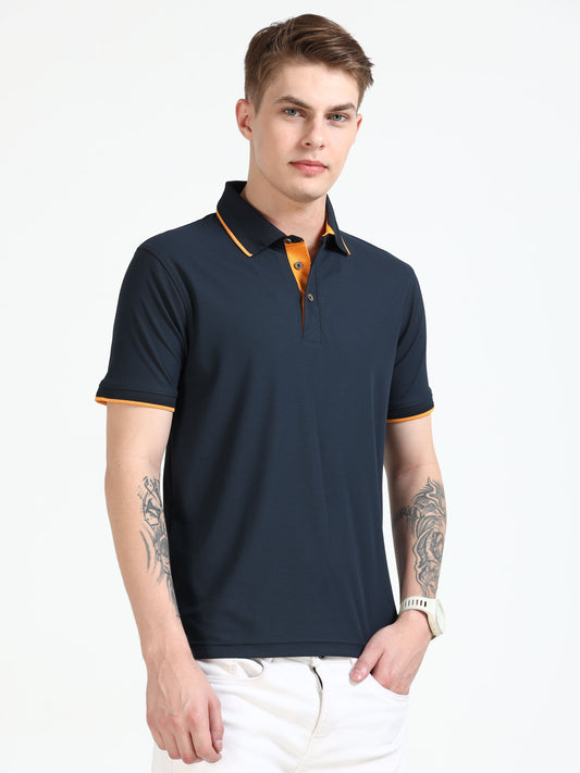 Premium Polo T-Shirt – Dress Blue with Yellow Tipping