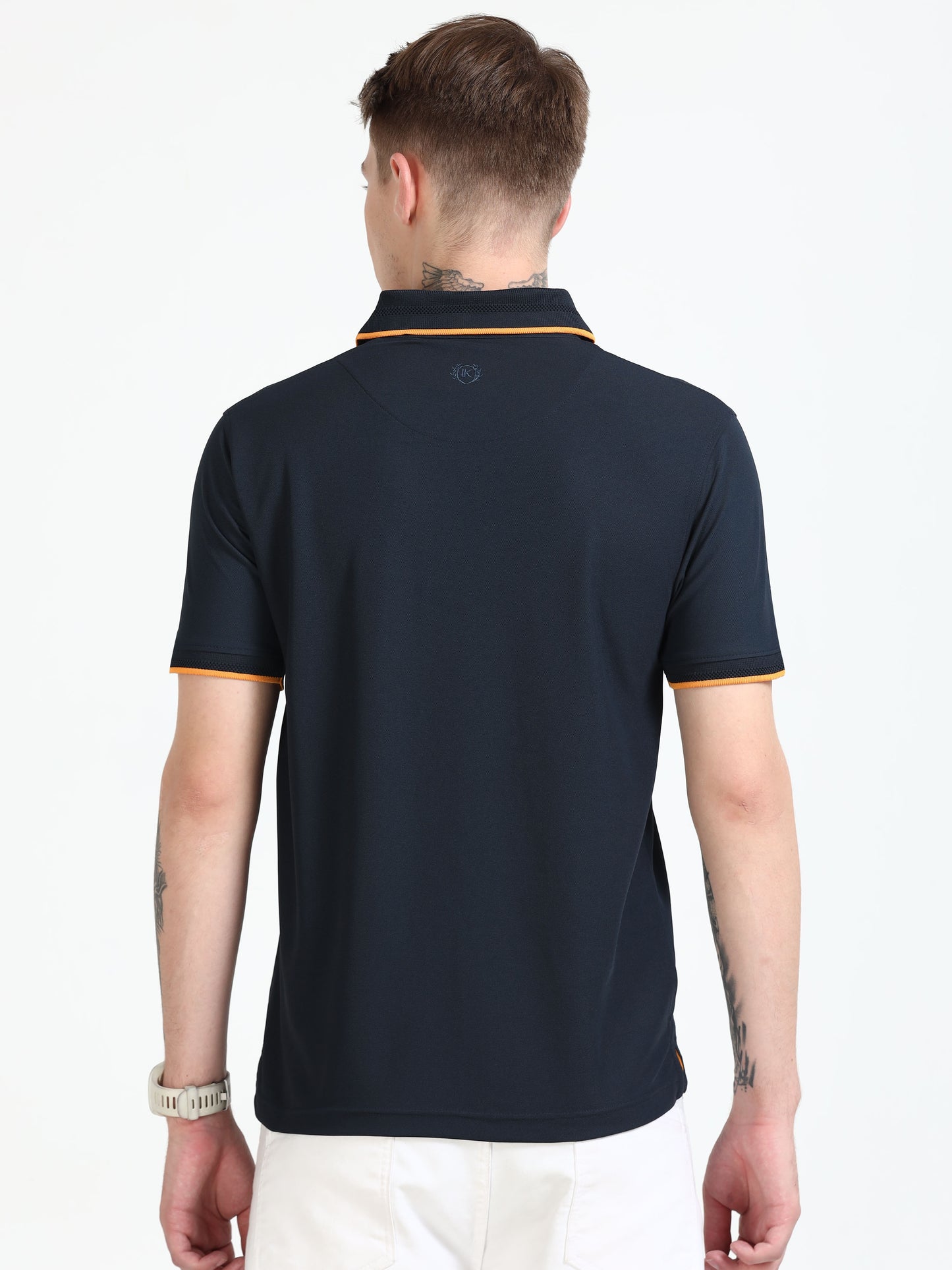 Premium Polo T-Shirt – Dress Blue with Yellow Tipping