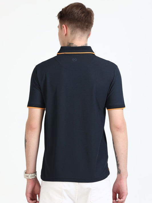 Premium Polo T-Shirt – Dress Blue with Yellow Tipping