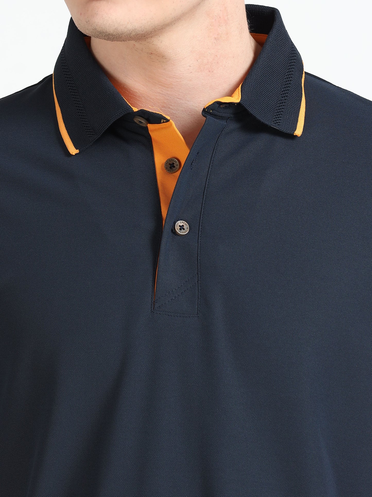 Premium Polo T-Shirt – Dress Blue with Yellow Tipping