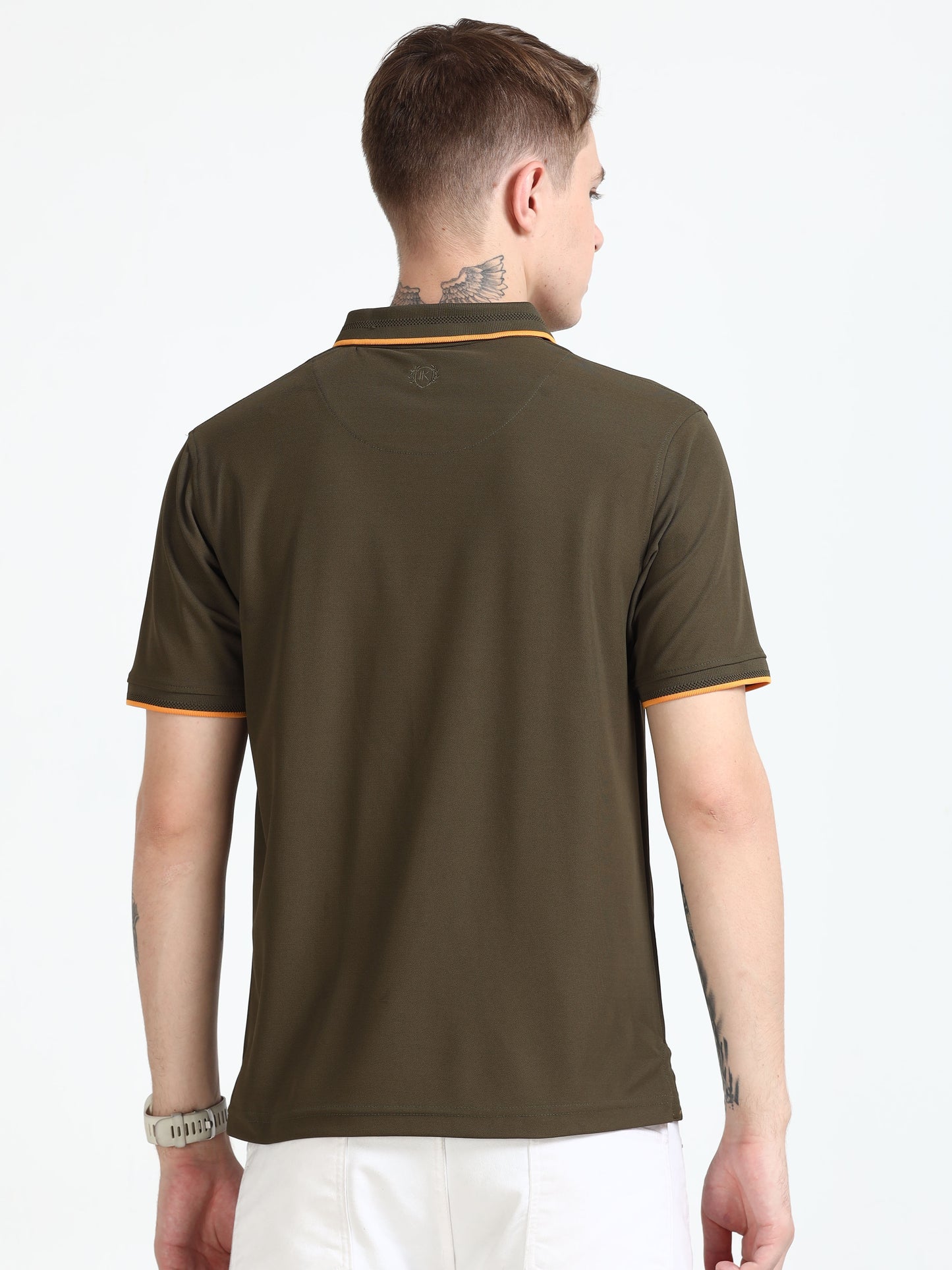 Premium Polo T-Shirt – Olive Green with Yellow Tipping