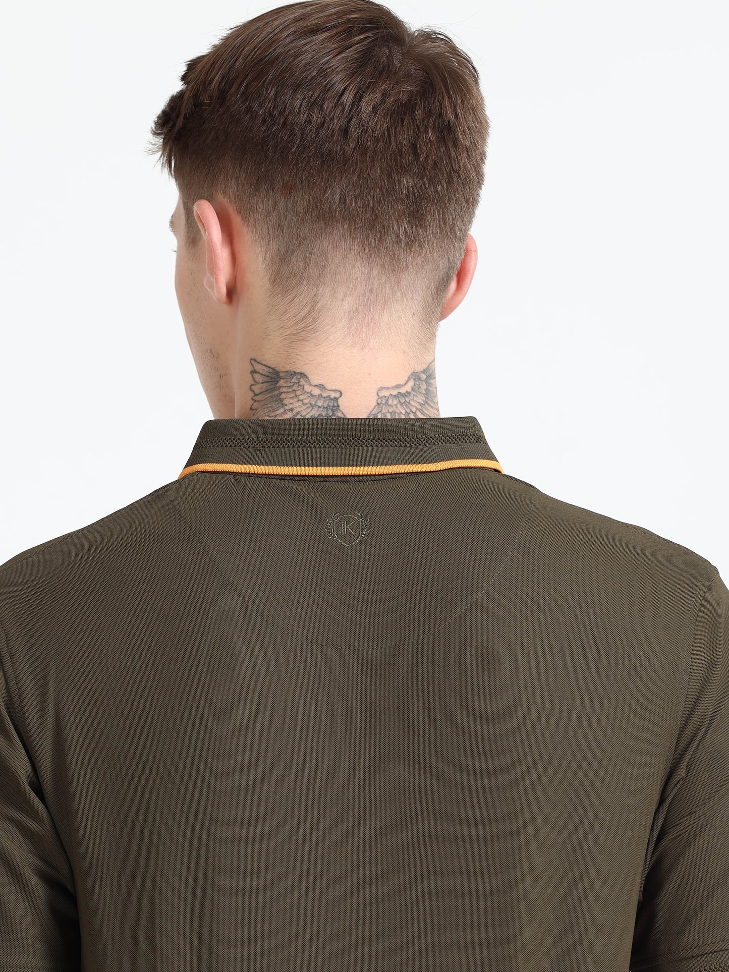Premium Polo T-Shirt – Olive Green with Yellow Tipping