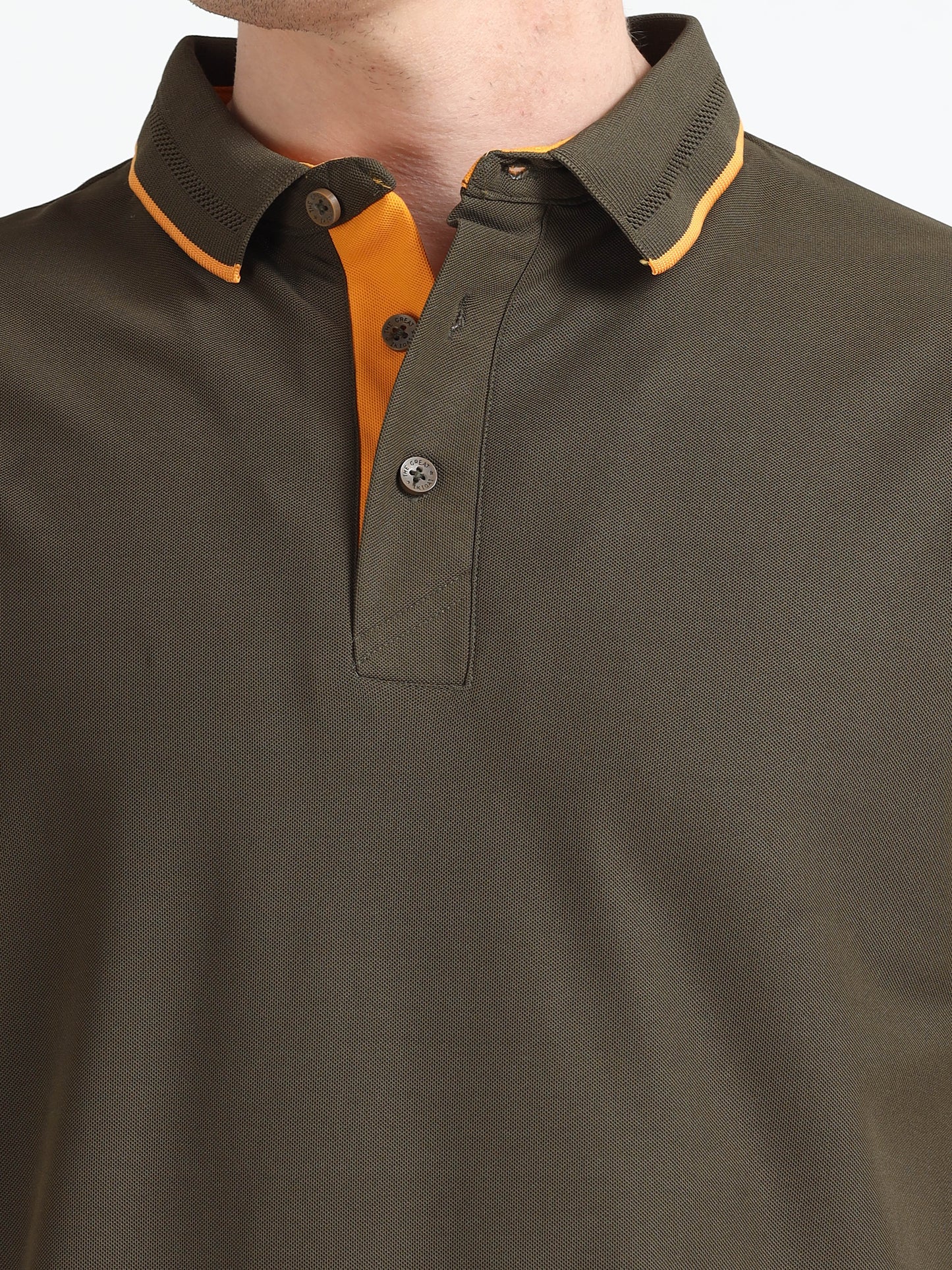 Premium Polo T-Shirt – Olive Green with Yellow Tipping