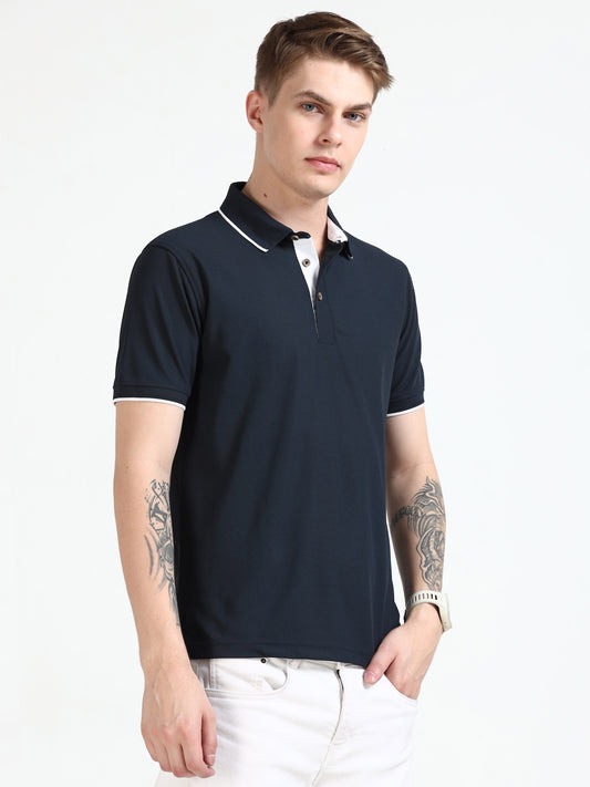 Premium Polo T-Shirt – Dress Blue with White Tipping