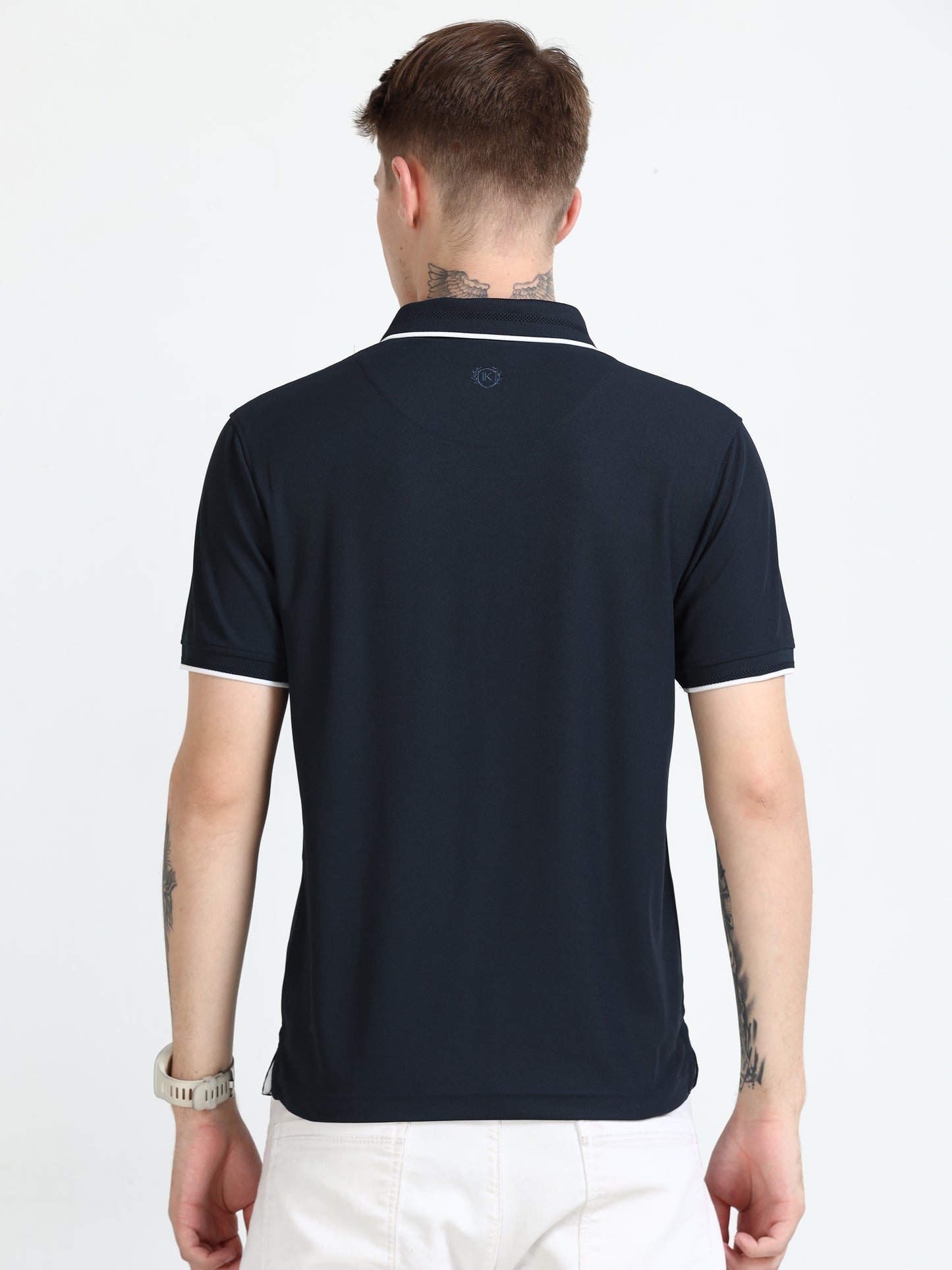 Premium Polo T-Shirt – Dress Blue with White Tipping