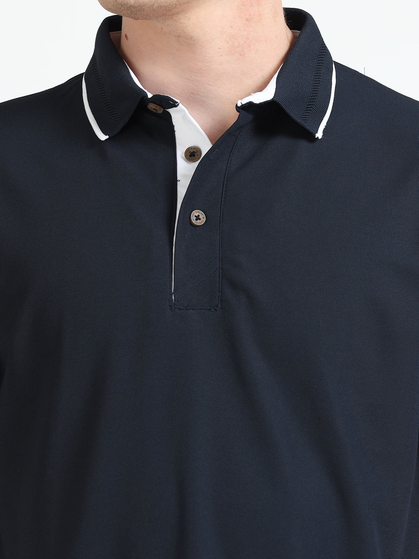 Premium Polo T-Shirt – Dress Blue with White Tipping