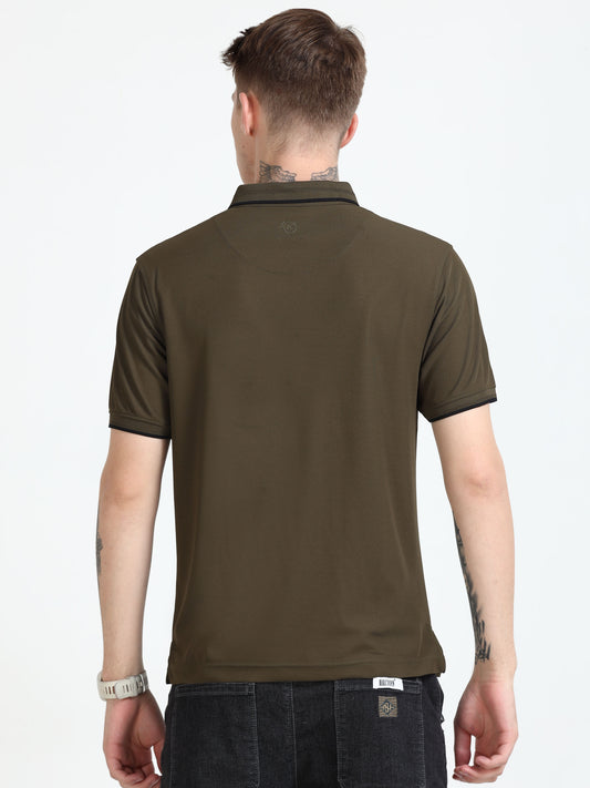 Premium Polo T-Shirt – Olive Green with Black Tipping