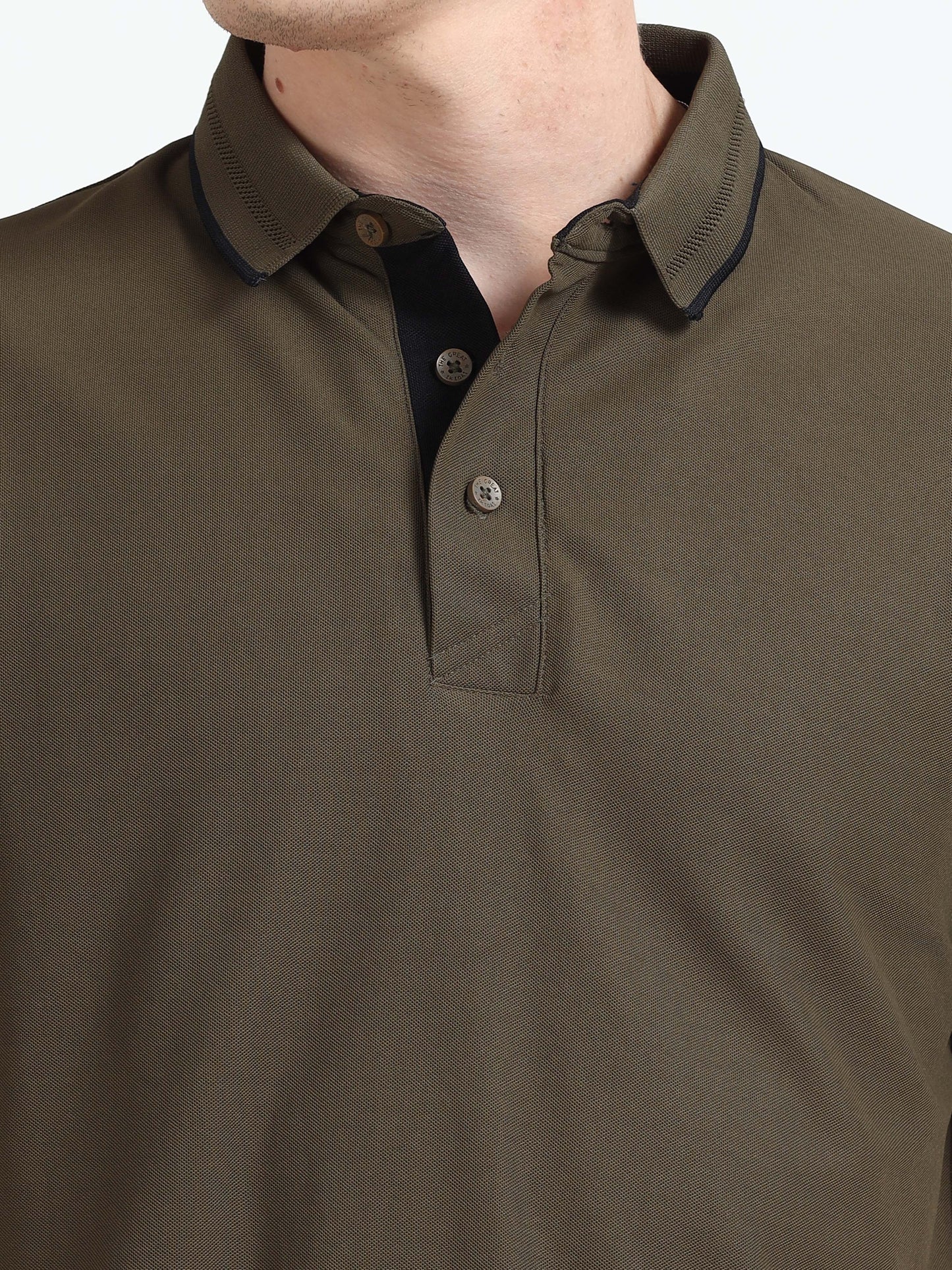 Premium Polo T-Shirt – Olive Green with Black Tipping