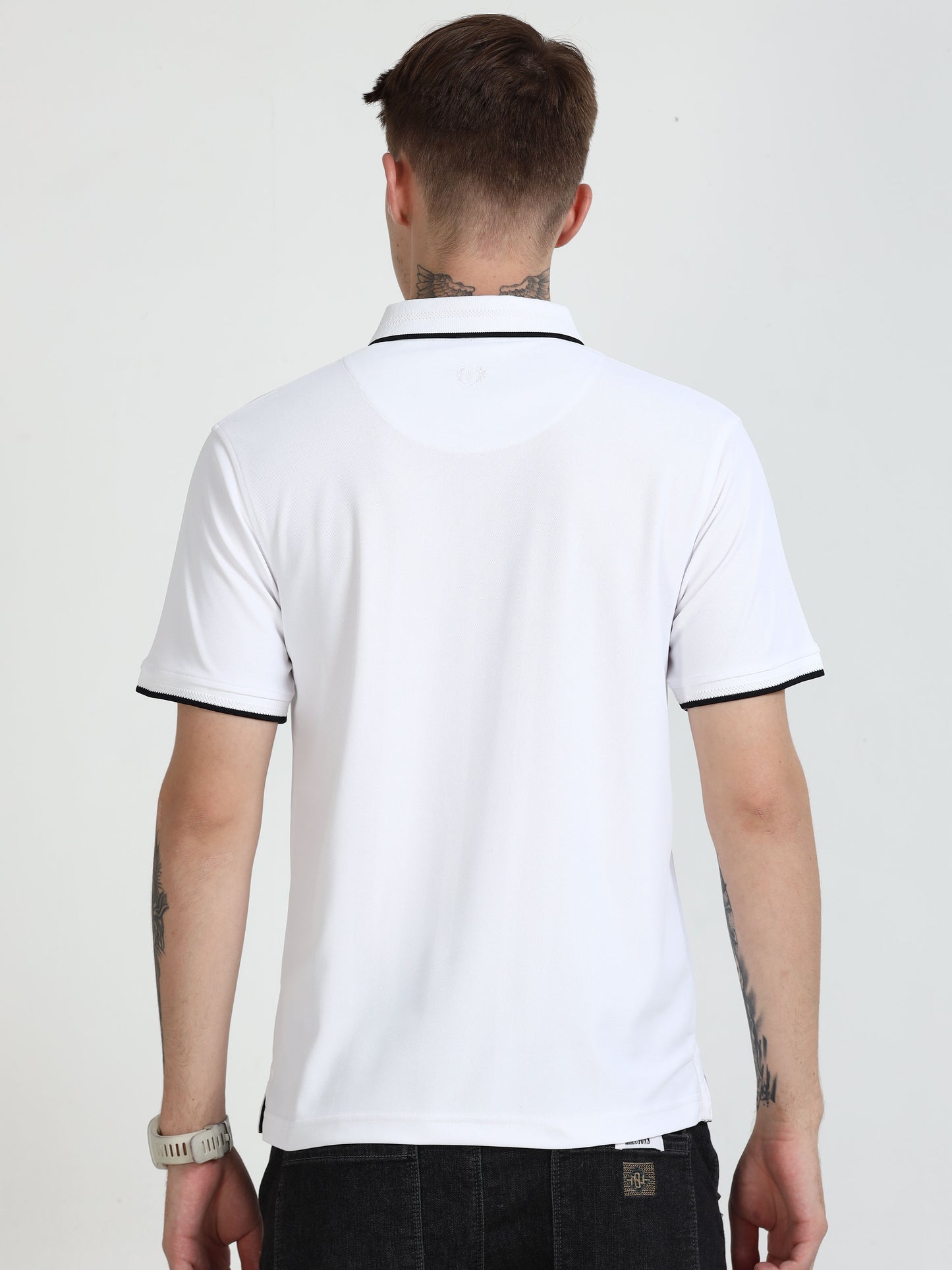 Premium Polo T-Shirt – White with Black Tipping