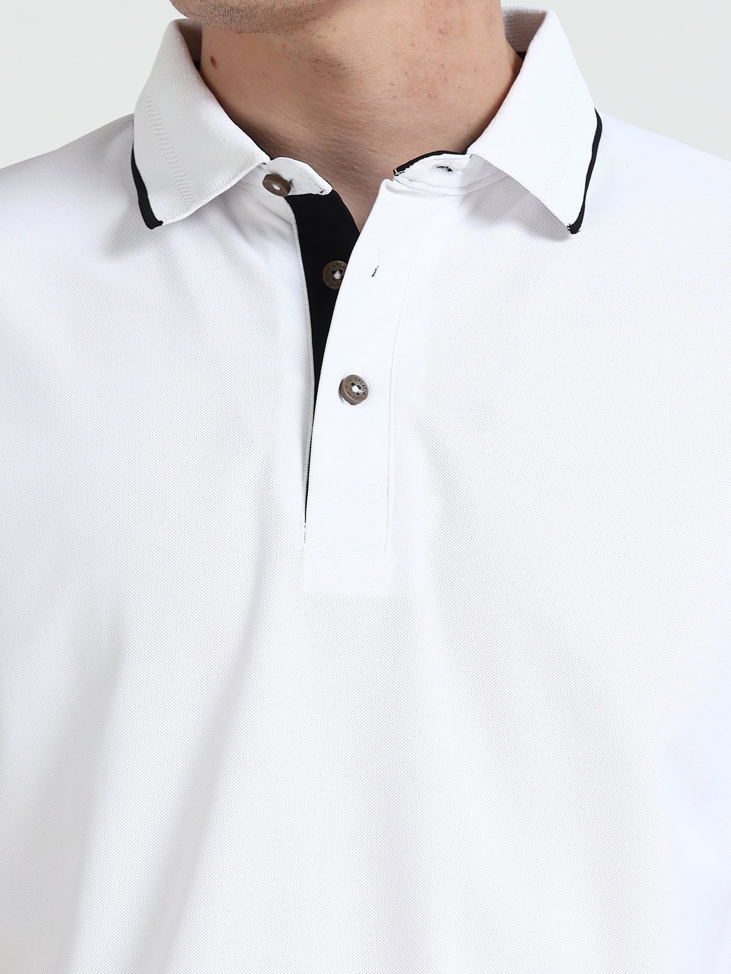 Premium Polo T-Shirt – White with Black Tipping