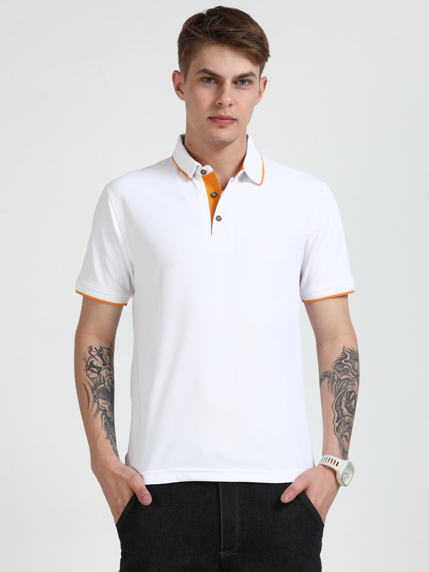 Mars Premium Polo T-Shirt – White with Yellow Tipping