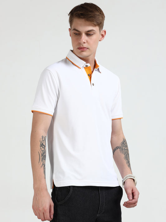 Mars Premium Polo T-Shirt – White with Yellow Tipping