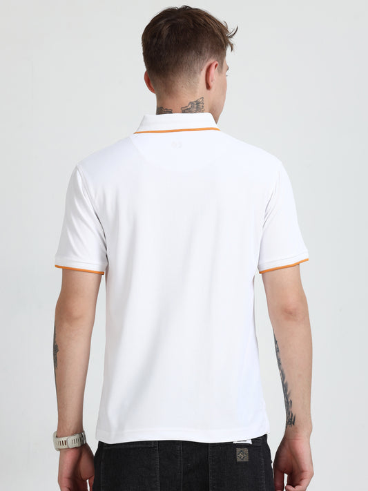 Mars Premium Polo T-Shirt – White with Yellow Tipping