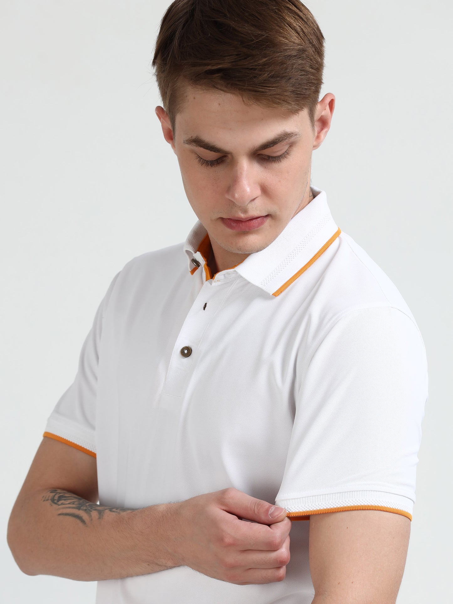 Mars Premium Polo T-Shirt – White with Yellow Tipping