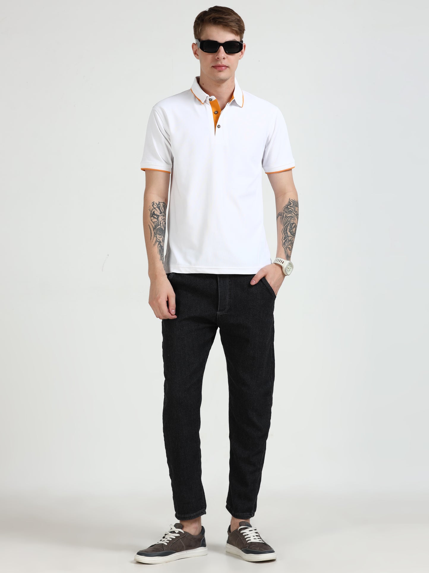Mars Premium Polo T-Shirt – White with Yellow Tipping
